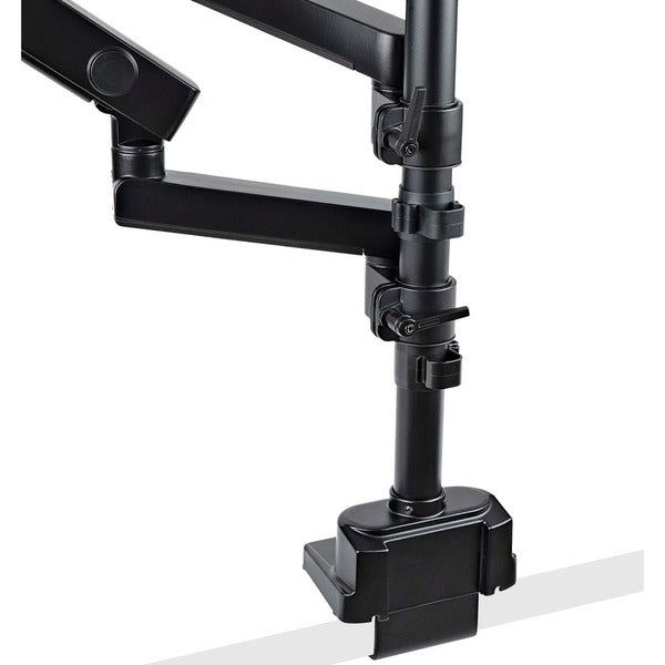 Two StarTech.com Desk Mount Dual Monitor Arms, Height Adjustable Full Motion Monitor Mount for 2x VESA Displays up to 32"/17lb, Stackable Arms on a white background.