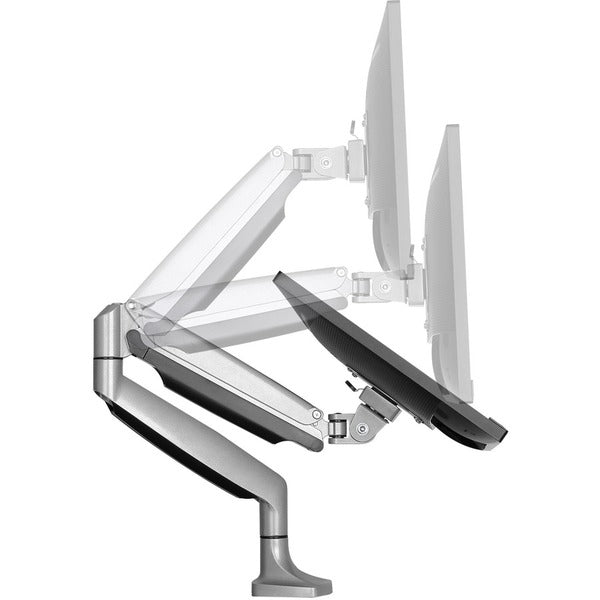 A StarTech.com Single Desk Mount Monitor Arm - Full Motion - Articulating - For VESA Mount Monitors up to 34" - Heavy Duty Aluminum - Silver with a monitor attached to it.