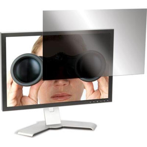 A woman, using a Targus 20" Widescreen LCD Monitor Privacy Screen (16:9) - TAA Compliant, is attentively looking at a computer screen with anti-glare feature.
