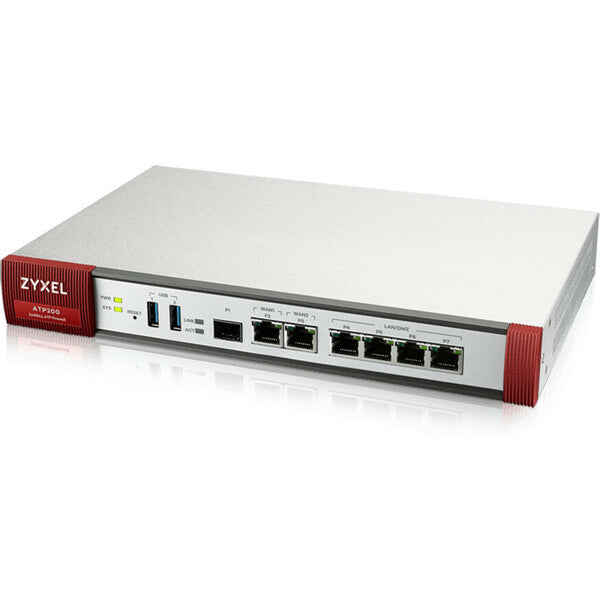 A ZYXEL ZyWALL ATP200 Network Security/Firewall Appliance with two ports on it.