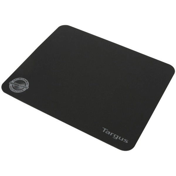 A black Targus Ultraportable Antimicrobial Mouse Mat with the word targus on it.