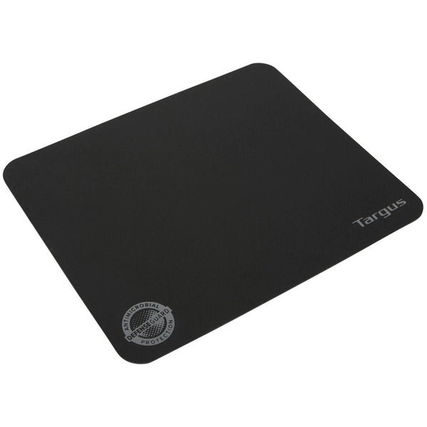 A black Targus Ultraportable Antimicrobial Mouse Mat with the word targus on it.