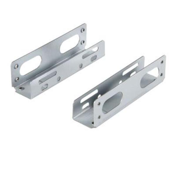 Two StarTech.com StarTech.com 3.5in Universal Hard Drive Mounting Bracket Adapters for 5.25in Bay - 5.25 to 3.5 Inch Drive Adapter Brackets - Storage bay adapters on a white background.