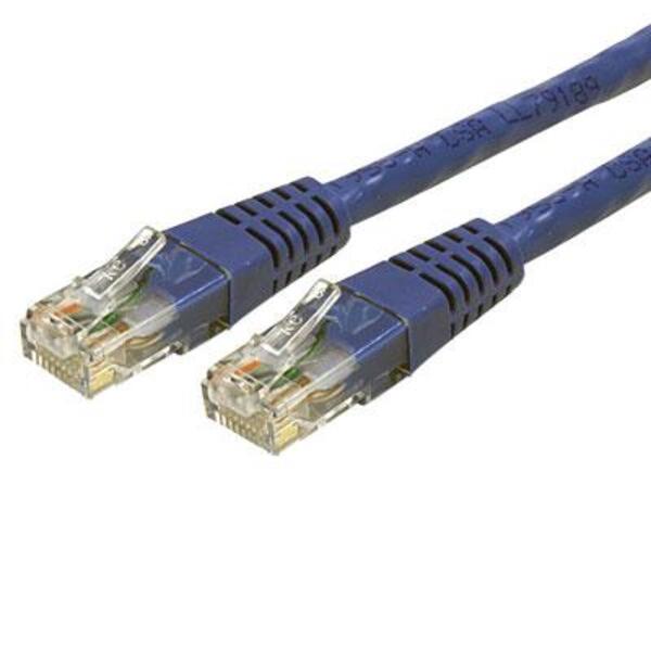 A pair of StarTech.com 15ft CAT6 Ethernet Cables - Blue Molded Gigabit - 100W PoE UTP 650MHz - Category 6 Patch Cord UL Certified Wiring/TIA on a white background.