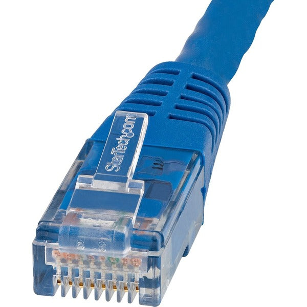 A pair of StarTech.com 15ft CAT6 Ethernet Cables - Blue Molded Gigabit - 100W PoE UTP 650MHz - Category 6 Patch Cord UL Certified Wiring/TIA on a white background.