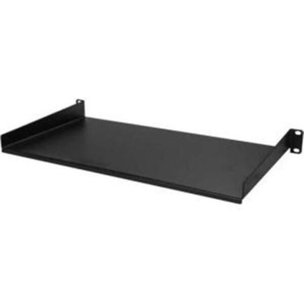 A StarTech.com 1U Server Rack Cabinet Shelf - Fixed 10" Deep Cantilever Rackmount Tray for 19" Data/AV/Network Enclosure w/cage nuts, screws on a white background.