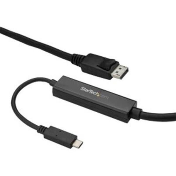 A black StarTech.com 9.8ft/3m USB C to DisplayPort 1.2 Cable 4K 60Hz - USB Type-C to DP Video Adapter Monitor Cable HBR2 - TB3 Compatible - Black connected to a computer.