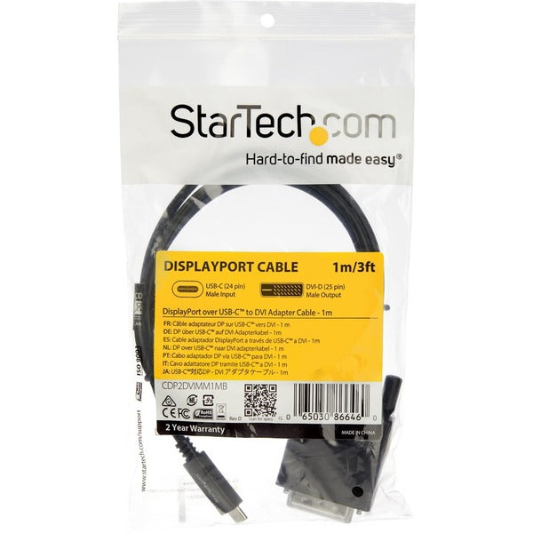 A StarTech.com 3.3 ft / 1 m USB-C to DVI Cable - USB Type-C Video Adapter Cable - 1920 x 1200 - Black.