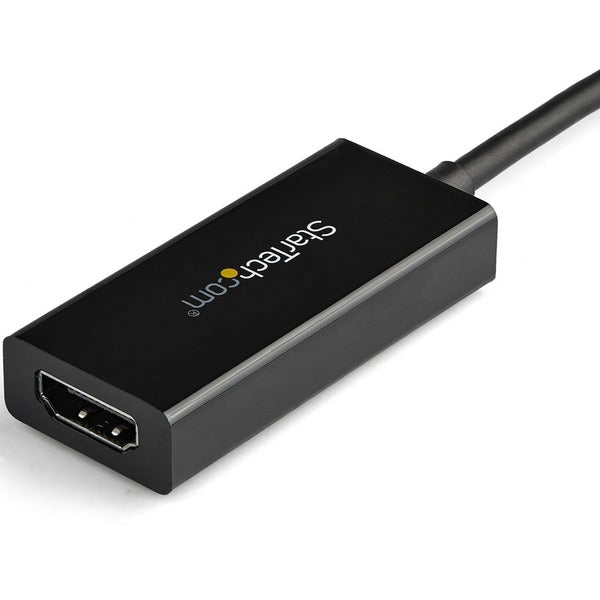 A black StarTech.com USB C to HDMI Adapter Dongle, 4K 60Hz, HDR10, USB-C to HDMI 2.0b Converter, USB Type-C DP Alt Mode to HDMI Monitor/Display