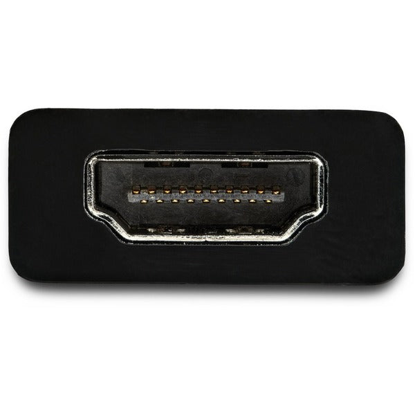 A black StarTech.com USB C to HDMI Adapter Dongle, 4K 60Hz, HDR10, USB-C to HDMI 2.0b Converter, USB Type-C DP Alt Mode to HDMI Monitor/Display