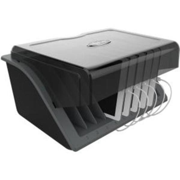 A Tripp Lite 10-Device AC Desktop Charging Station with Surge Protection with several devices in it.