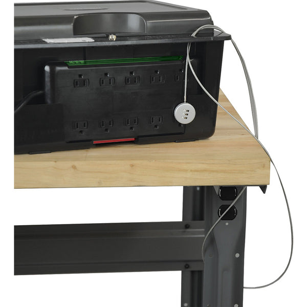 A Tripp Lite 10-Device AC Desktop Charging Station with Surge Protection with several devices in it.