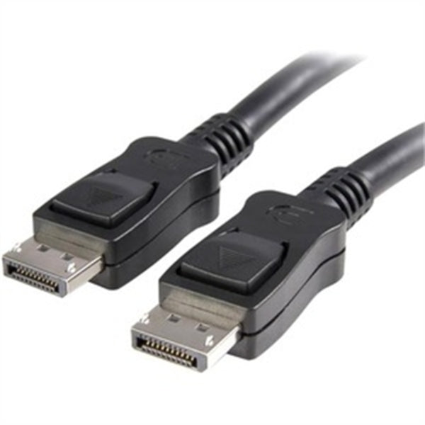 A pair of StarTech.com 50cm (1ft) DisplayPort 1.2 Cables, 4k x 2K UHD VESA Certified DisplayPort Cables, DP Cables/Cords for Monitor, w/ Latches on a white background.