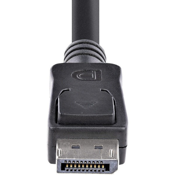 A pair of StarTech.com 10 ft Certified DisplayPort 1.2 Cables with Latches M/M - DisplayPort 4k on a white background.