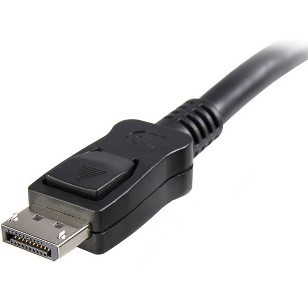 A pair of StarTech.com 15ft (5m) DisplayPort 1.2 Cables, 4K x 2K UHD VESA Certified DisplayPort Cables, DP Cables/Cords for Monitor, w/ Latches on a white background.