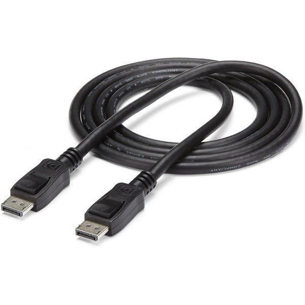 A pair of StarTech.com 35 ft DisplayPort cables with latches - M/M on a white background.