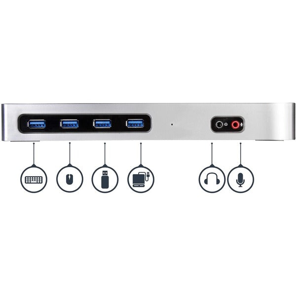 A StarTech.com USB-C / USB 3.0 Docking Station - Compatible with Windows / macOS - Supports 4K Ultra HD Dual Monitors - USB-C - Six USB Type-A Ports - DK30A2DH with two usb ports.