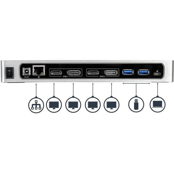 A StarTech.com USB-C / USB 3.0 Docking Station - Compatible with Windows / macOS - Supports 4K Ultra HD Dual Monitors - USB-C - Six USB Type-A Ports - DK30A2DH with two usb ports.