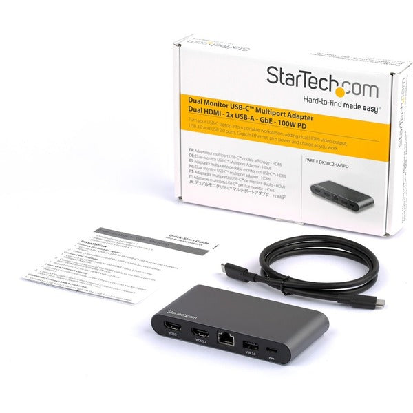 Star Tech.com USB C Dock - 4K Dual Monitor HDMI USB-C Docking Station - 100W Power Delivery Passthrough, GbE, 2x USB-A - Multiport Adapter.