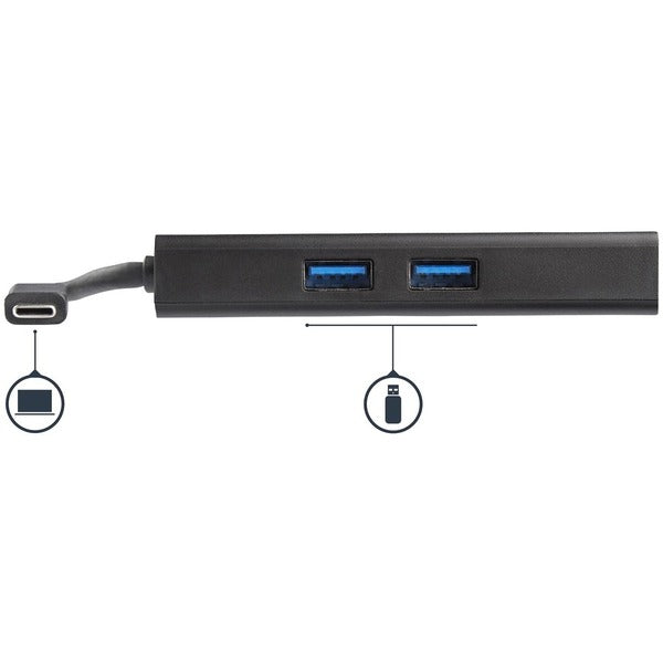 A StarTech.com USB-C Multiport Adapter - USB-C Travel Dock w/ 4K HDMI - 60W PD Pass-Through, GbE, 2x USB-A - Mini USB Type-C Docking Station with a USB cable.
