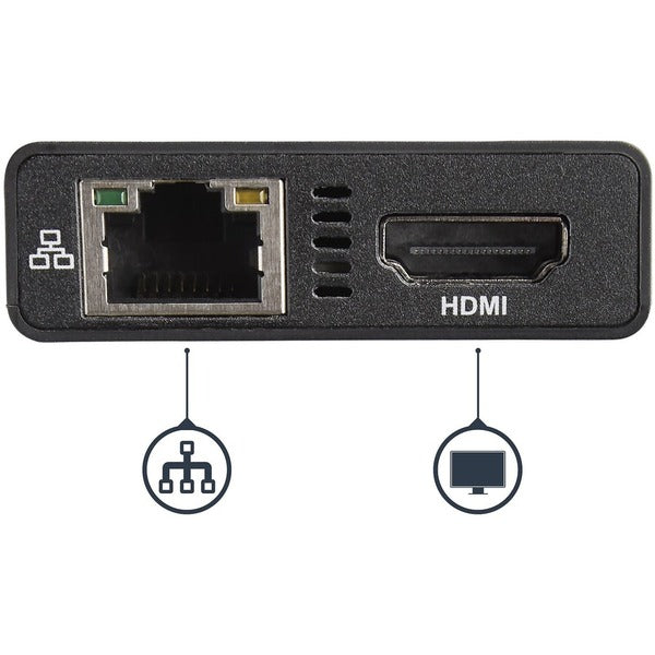 A StarTech.com USB-C Multiport Adapter - USB-C Travel Dock w/ 4K HDMI - 60W PD Pass-Through, GbE, 2x USB-A - Mini USB Type-C Docking Station with a USB cable.