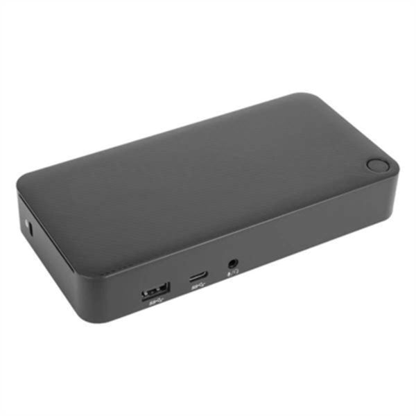 A black Targus Universal USB-C DV4K Docking Station with 65W Power Delivery laptop case with a usb port.