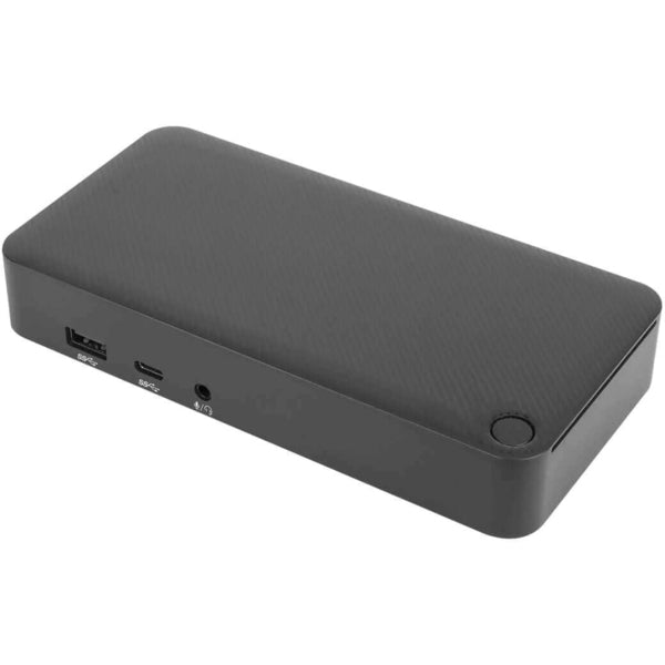A black Targus Universal USB-C DV4K Docking Station with 65W Power Delivery laptop case with a usb port.