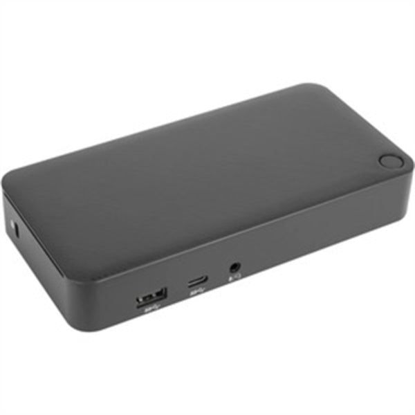 A black Targus Universal USB-C DV4K Docking Station with 65W Power Delivery laptop case with a usb port.