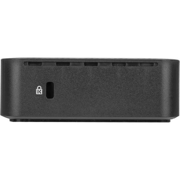 A black Targus Universal USB-C DV4K Docking Station with 65W Power Delivery laptop case with a usb port.