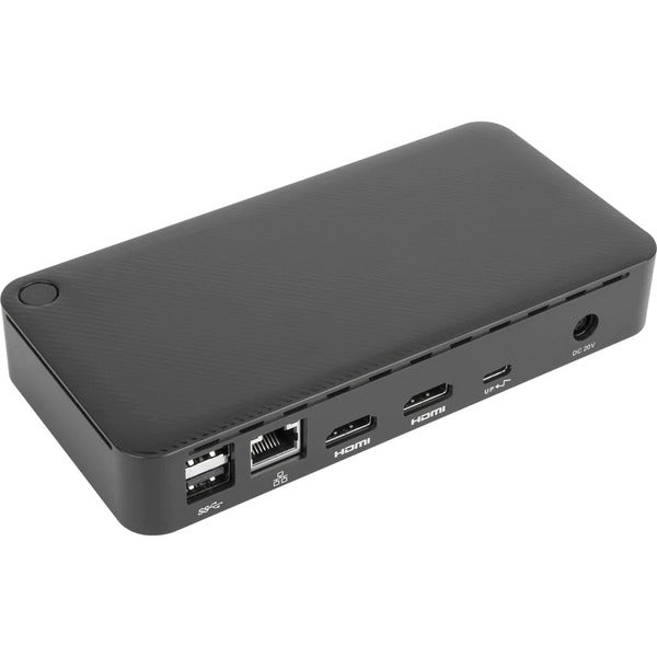 A black Targus Universal USB-C DV4K Docking Station with 65W Power Delivery laptop case with a usb port.