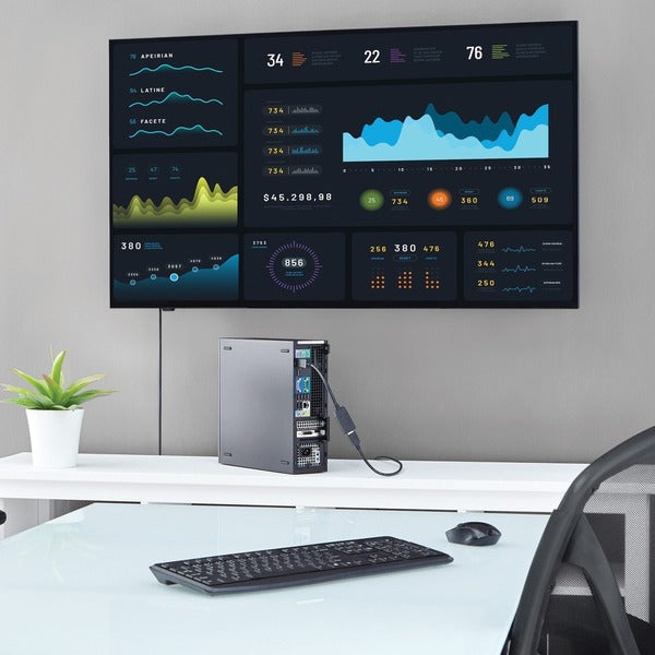 A black StarTech.com DisplayPort to HDMI Adapter, 1080p DP to HDMI Adapter/Video Converter, VESA Certified, DP to HDMI Monitor/Display, Passive.