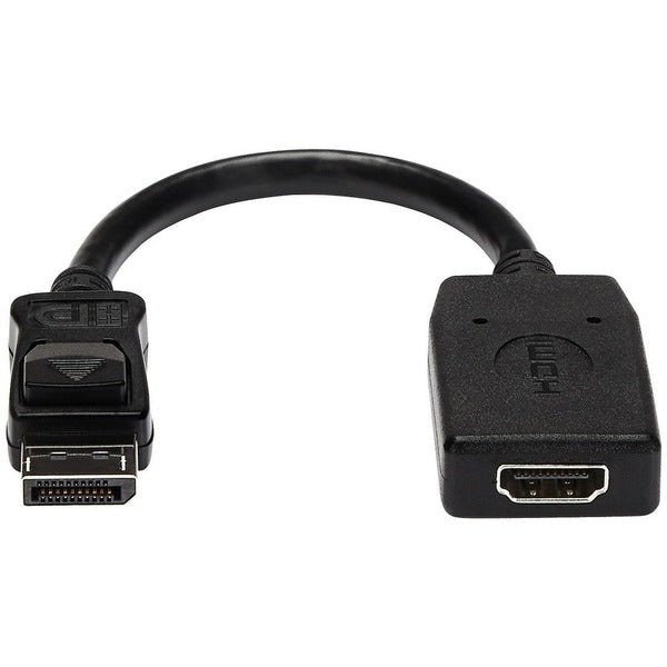 A black StarTech.com DisplayPort to HDMI Adapter, 1080p DP to HDMI Adapter/Video Converter, VESA Certified, DP to HDMI Monitor/Display, Passive.
