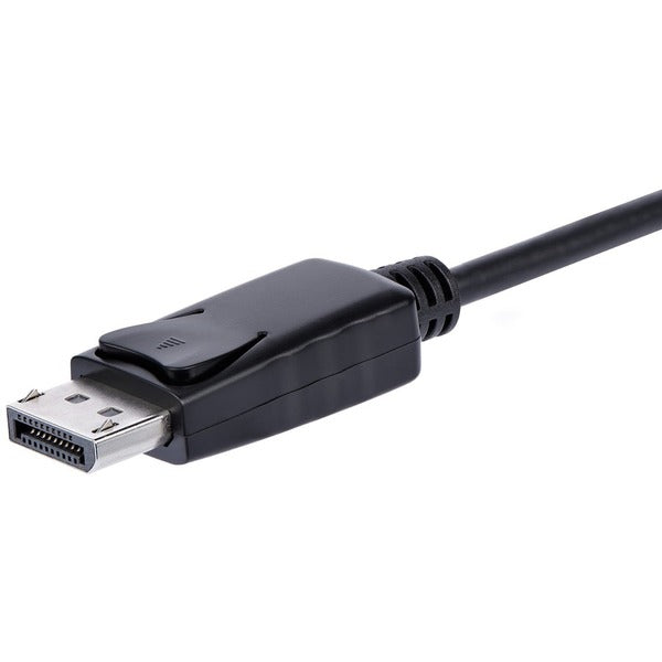 A black StarTech.com DisplayPort to VGA Adapter with Audio - DP to VGA Converter - 1920x1200.