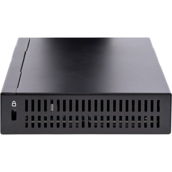 A StarTech.com Unmanaged 2.5G Switch, 5 Port 2.5GBASE-T Unmanaged Ethernet Switch, Desk | Wall Mount Kit, Compatible w/ 10/100/1000Mbps devices on a white background.