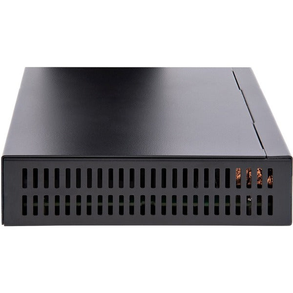 A StarTech.com Unmanaged 2.5G Switch, 5 Port 2.5GBASE-T Unmanaged Ethernet Switch, Desk | Wall Mount Kit, Compatible w/ 10/100/1000Mbps devices on a white background.