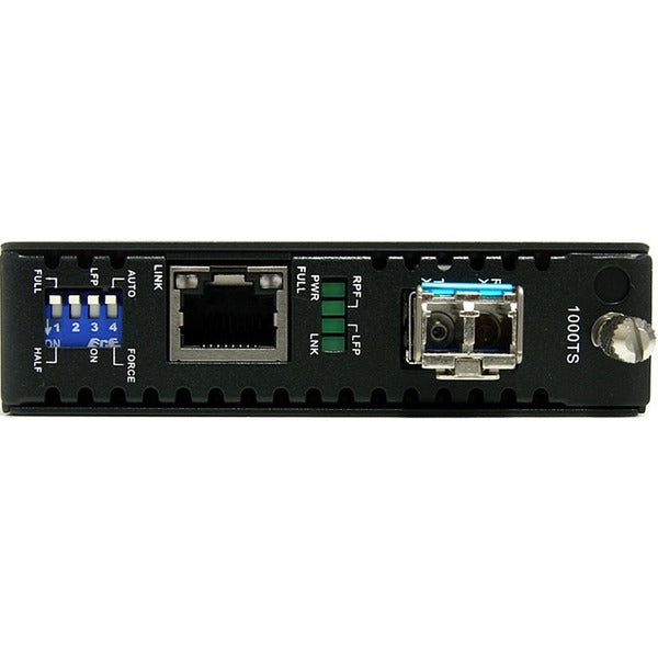 A small black box with two StarTech.com Fiber Media Converter Gigabit 1000Mbps MM Fibre LC 550m ports.