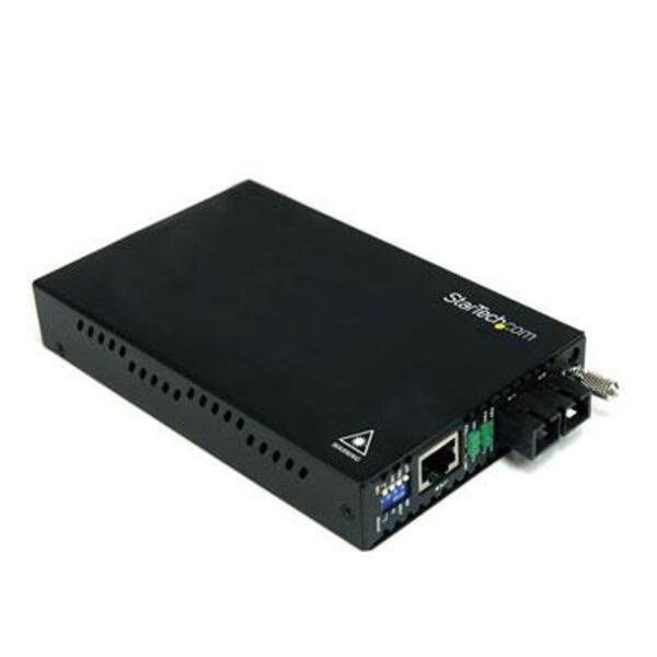 A StarTech.com Gigabit Ethernet Multi Mode Fiber Media Converter SC 550m - 1000 Mbps on a white background.