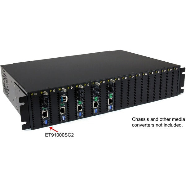 A StarTech.com Gigabit Ethernet Multi Mode Fiber Media Converter SC 550m - 1000 Mbps on a white background.