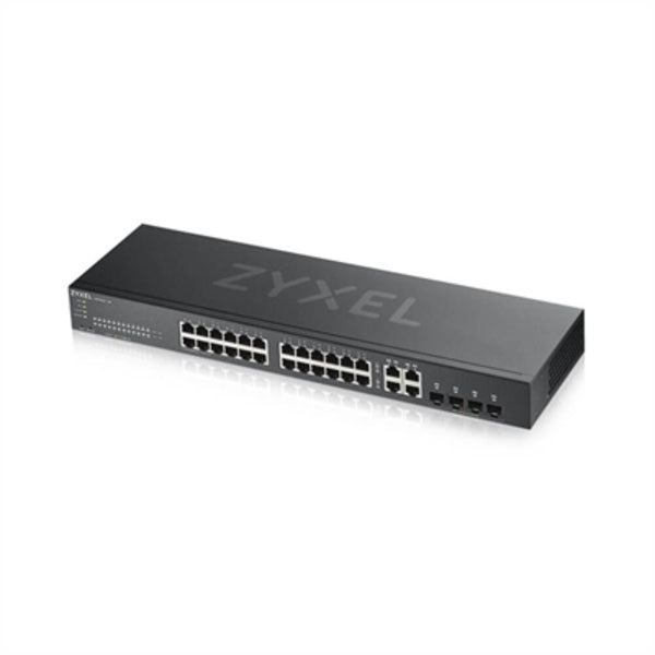 A ZYXEL 24-port GbE Smart Managed Switch with two ethernet ports and a gigabit ethernet port.