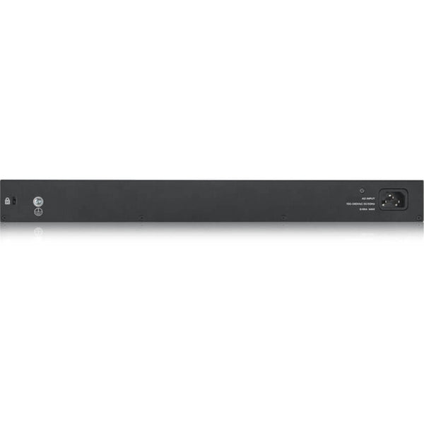 A ZYXEL 24-port GbE Smart Managed Switch with two ethernet ports and a gigabit ethernet port.