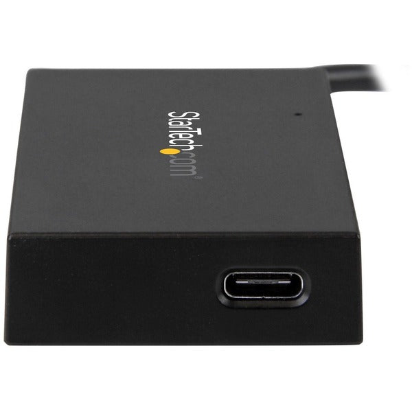 A StarTech.com USB C Hub - 4 Port USB-C to USB-A (3x) and USB-C (1x) - Bus Powered USB Hub - USB Type C Hub - Port Expander with two usb ports.