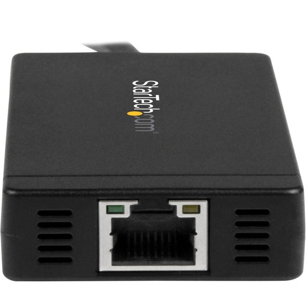 This StarTech.com USB-C to Ethernet Adapter - Gigabit - 3 Port USB C to USB Hub and Power Adapter - Thunderbolt 3 Compatible comes with a USB cable for seamless connectivity.