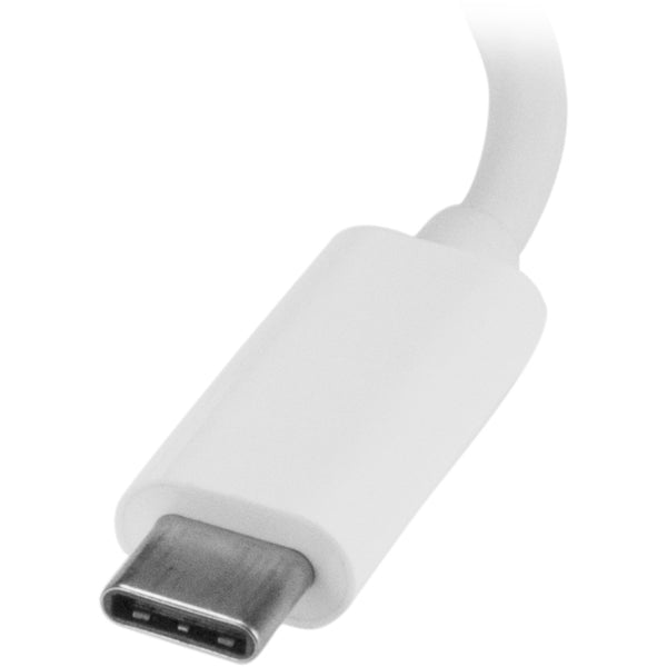 A StarTech.com 3 Port USB C Hub with Gigabit Ethernet - USB-C to 3x USB-A - USB 3.0 - White - USB Hub with GbE - USB-C to USB Adapter - USB Type C Hub with two usb ports.
