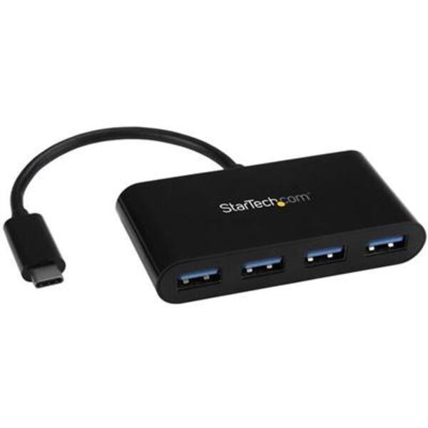 A StarTech.com USB C Hub - 4 Port USB C to USB-A (4x) - Bus Powered USB Hub - USB Type C to USB Hub - USB-C to USB - USB 3.1 Type C adapter with two usb ports.