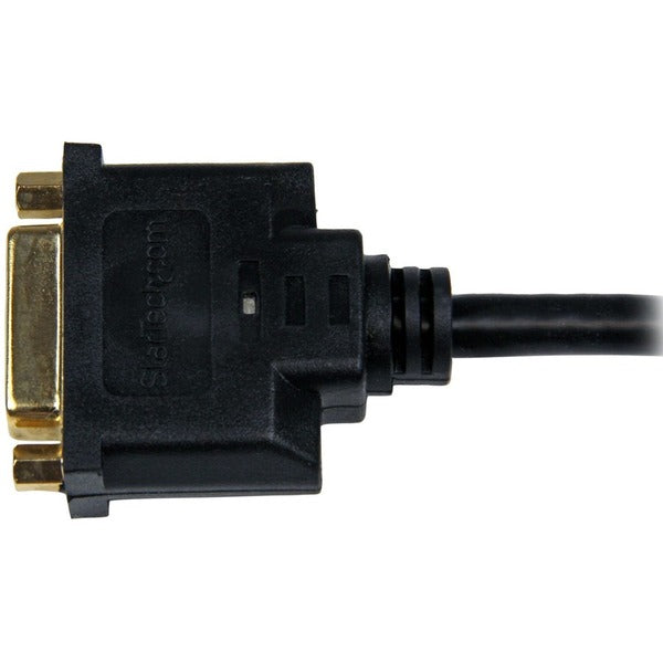 A black and gold StarTech.com 8in HDMI to DVI-D Video Cable Adapter - HDMI Male to DVI Female.