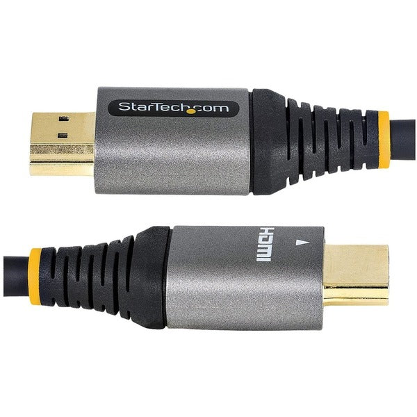 A pair of StarTech.com 6ft (2m) Premium Certified HDMI 2.0 Cables, High Speed Ultra HD 4K 60Hz HDMI Cables with Ethernet, HDR10, UHD HDMI Monitor Cord with gold connectors.
