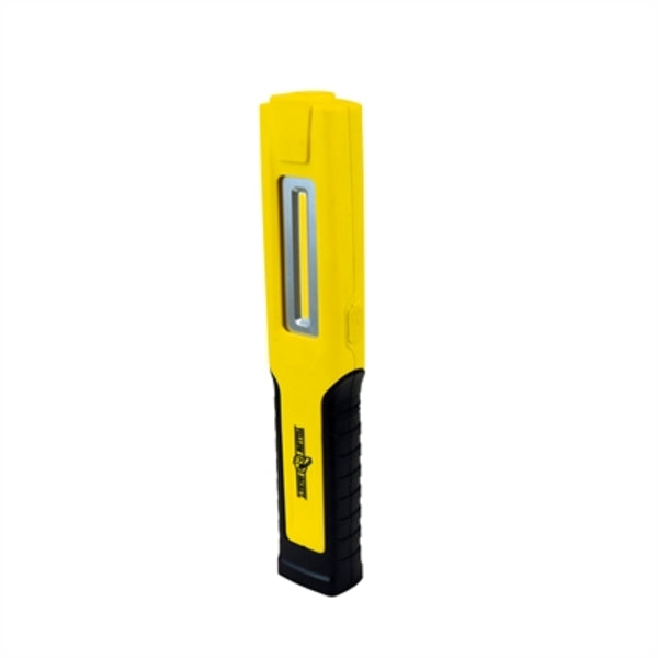 A yellow and black Southwire 600 Lumen Rechargeable Handheld Light on a white background.