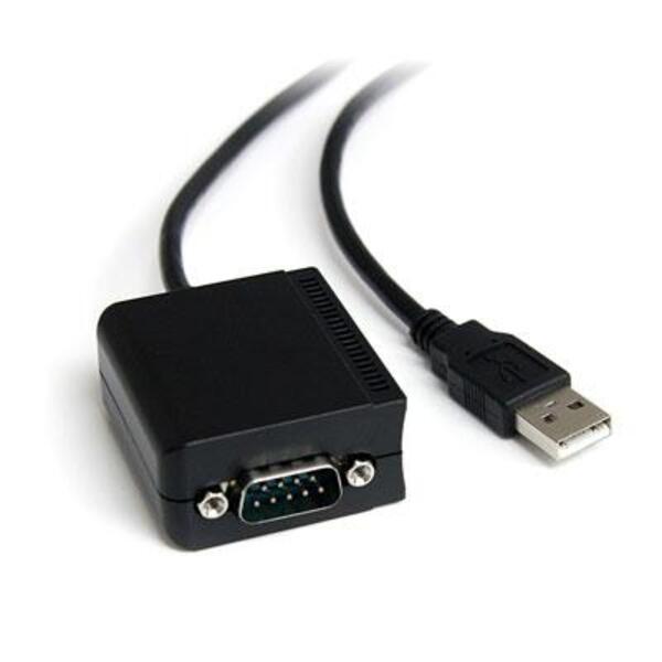 A StarTech.com 1 Port FTDI USB to Serial RS232 Adapter Cable with COM Retention on a white background.