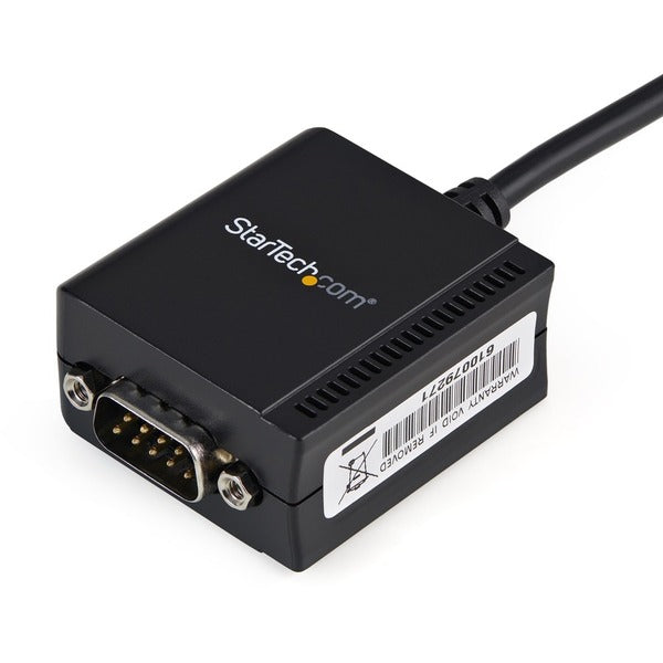 A StarTech.com 1 Port FTDI USB to Serial RS232 Adapter Cable with COM Retention on a white background.