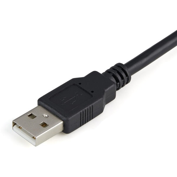 A StarTech.com 1 Port FTDI USB to Serial RS232 Adapter Cable with COM Retention on a white background.